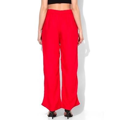 Albely Red Solid Rayon Palazzo-Red-Free Size-2