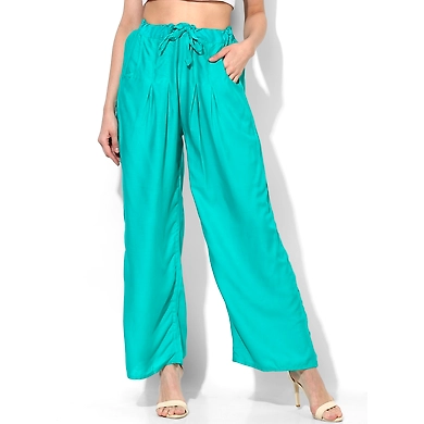 Albely Sea Green Solid Rayon Palazzo-PLZ001S