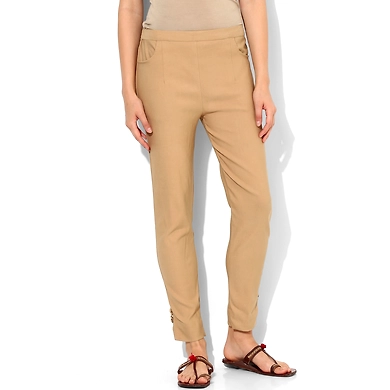 Albely Beige Solid Cigar Pant-PS001-L