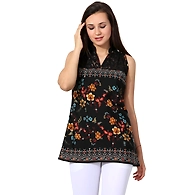 Albely Sleeveless Floral Bohemain Top-Black-S