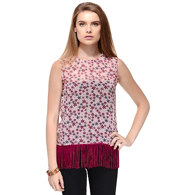 Albely Fringes Tank Top Multi Colour-XS-Multi-1