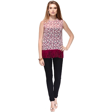Albely Fringes Tank Top Multi Colour-A-TB08-M