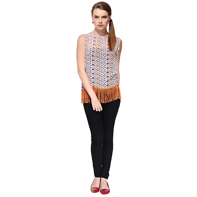 Albely Fringes Tank Top Multi Colour-A-TB09-XS