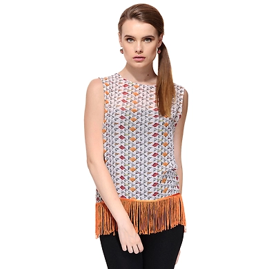 Albely Fringes Tank Top Multi Colour-M-Multi-1
