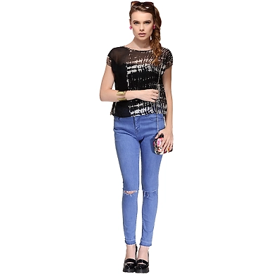 Albely Tie n Dye Chiffon Top Black &amp; White Colour-A-TB12-M