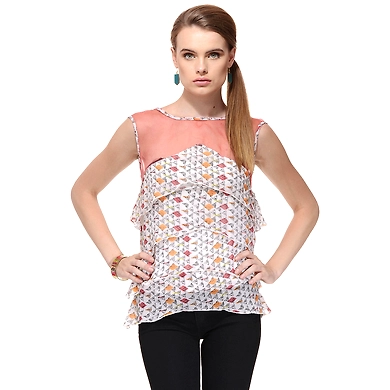Albely Tiered Yolk Top Multi Colour-XS-Multi-1