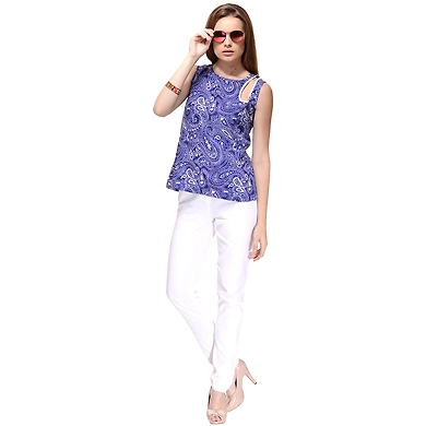 Albely One Side Key Hole Top Multi Colour-XS-Multi-1