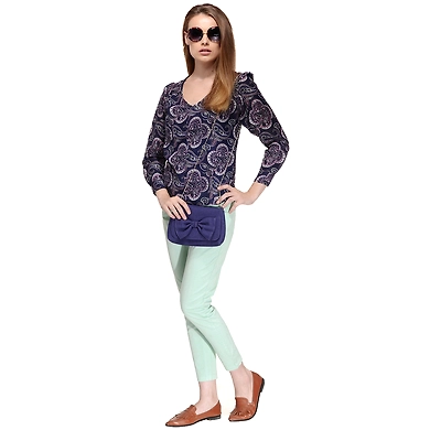 Albely Multi Color V Neck Top Multi Colour-A-TB26-M