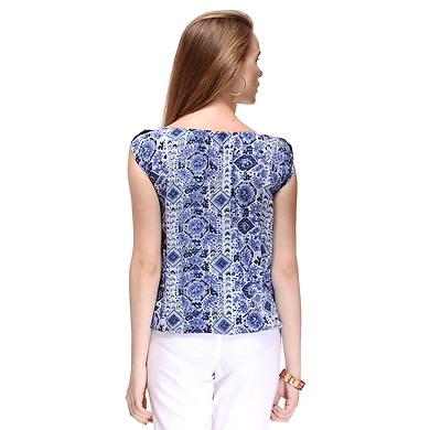 Albely Shoulder Bow Top Blue Colour-L-Blue-2