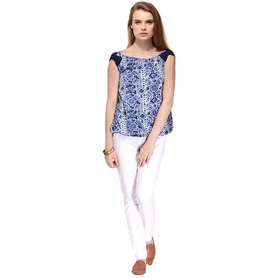 Albely Shoulder Bow Top Blue Colour-XL-Blue-1