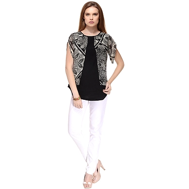 Albely Graphic Black Gathers Top Black Colour-S-Black-1