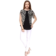 Albely Graphic Black Gathers Top Black Colour-Black-S