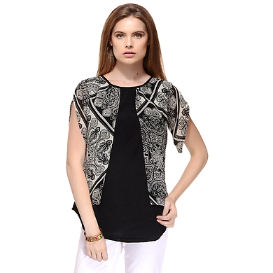 Albely Graphic Black Gathers Top Black Colour-A-TB40-M