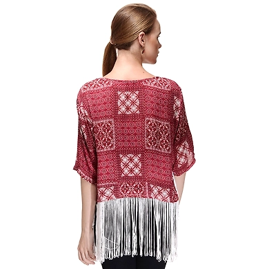 Albely Fringes Kaftan Top Maroon Colour-M-Maroon-2
