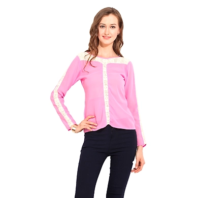 Albely Pearl On Placket Pink Colour-M-Pink-1