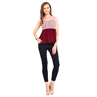 Albely Blouse with Gathers Top Pink and Purple Colour