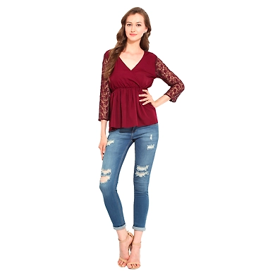 Albely Overlapping Yolk Top Pink Colour-XL-Pink-1