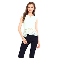 Albely Laser Cut Sleeveless Top Green Colour