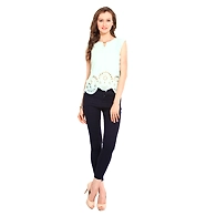 Albely Laser Cut Sleeveless Top Green Colour-Green-XS