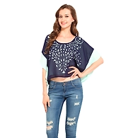 Albely Laser Cut Border Top Navy Colour-Navy-S