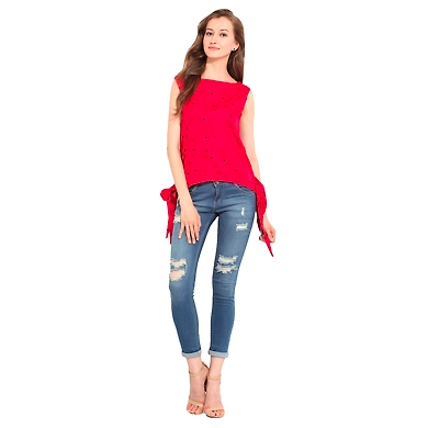 Albely Double Tie-ups Top Red Colour-A-FLR00R_M