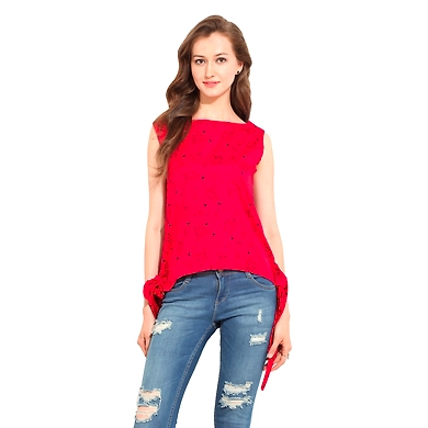Albely Double Tie-ups Top Red Colour-L-Red-1