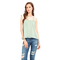 Albely Sleeveless Yolk White and Green Colour-XS-White and Green