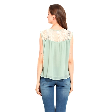 Albely Sleeveless Yolk White and Green Colour-M-White and Green-2