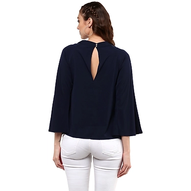 Albely Clover Choker e Neck Blouse Navy Blue Colour-M-Navy Blue-2