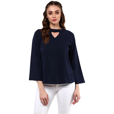 Albely Clover Choker e Neck Blouse Navy Blue Colour-ZP02-XL