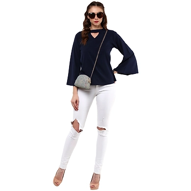 Albely Clover Choker e Neck Blouse Navy Blue Colour-XL-Navy Blue-1
