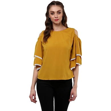 Albely Amilia Ruffle Sleeves Blouse Mustard Yellow Colour-ZP04-S