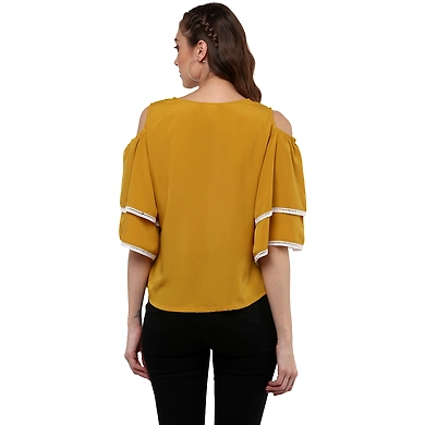 Albely Amilia Ruffle Sleeves Blouse Mustard Yellow Colour-L-Mustard Yellow-2