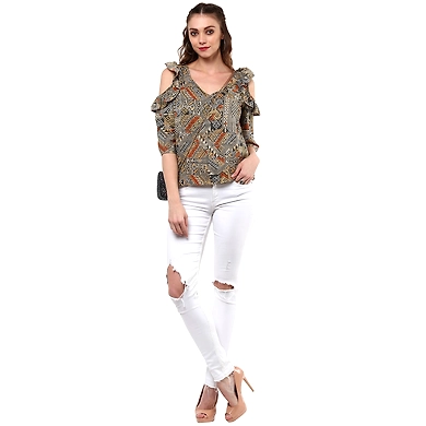 Albely Countessa Cold Shoulder Blouse Multicolour Colour-XL-Multicolour-1