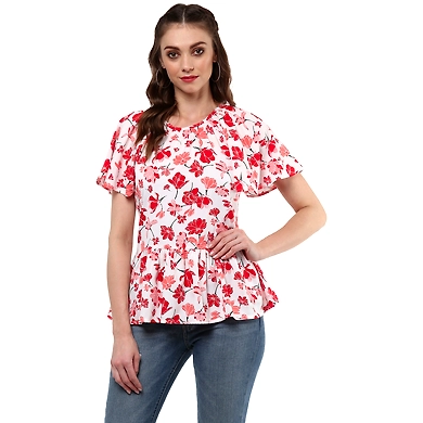Albely Bella Butterfly Peplum Blouse Off white and Orange Colour-ZP07-L