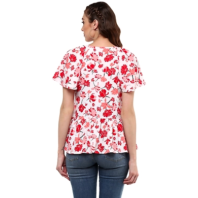 Albely Bella Butterfly Peplum Blouse Off white and Orange Colour-XL-Off white and Orange-2