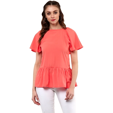 Albely Bella Butterfly Peplum Blouse Peach Colour-ZP08-L