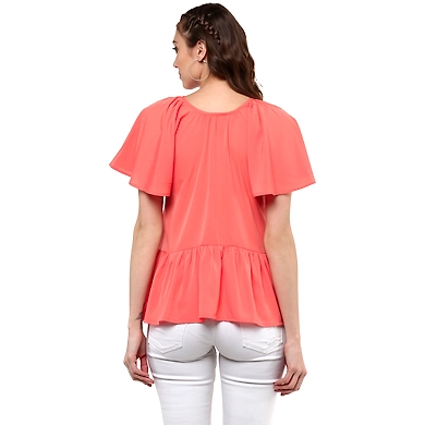 Albely Bella Butterfly Peplum Blouse Peach Colour-XL-Peach-2