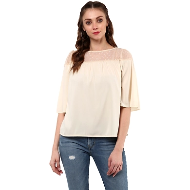 Albely Starling Sheer Yolk Blouse Beige Colour-ZP09-S