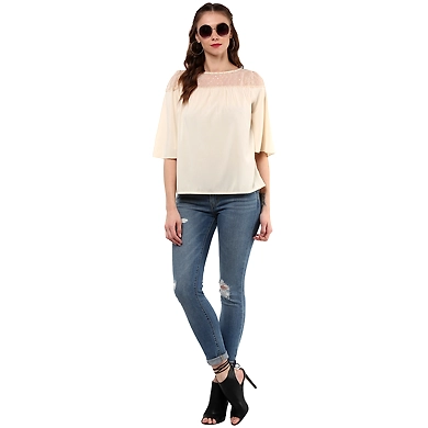 Albely Starling Sheer Yolk Blouse Beige Colour-L-Beige-1