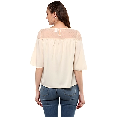 Albely Starling Sheer Yolk Blouse Beige Colour-L-Beige-2