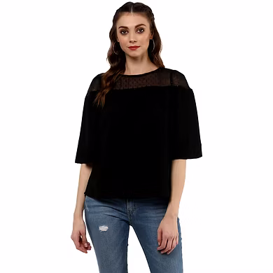 Albely Starling Sheer Yolk Blouse Black Colour-ZP10-XL