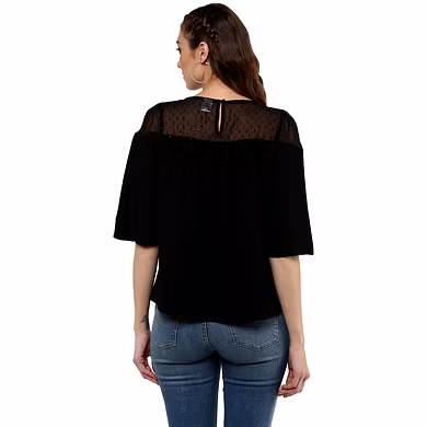 Albely Starling Sheer Yolk Blouse Black Colour-XL-Black-2