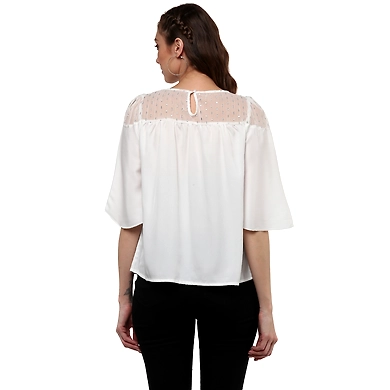 Albely Starling Sheer Yolk Blouse White Colour-S-White-2