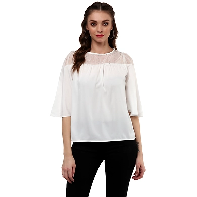 Albely Starling Sheer Yolk Blouse White Colour-ZP11-XL
