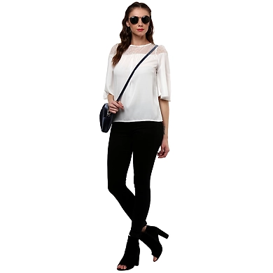 Albely Starling Sheer Yolk Blouse White Colour-XL-White-1
