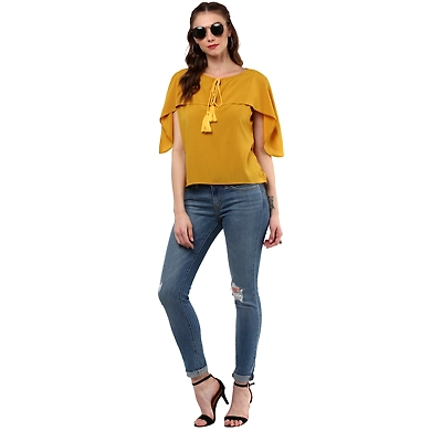 Albely Princess Cara Cape Top Mustard Yellow Colour-XL-Mustard Yellow-1