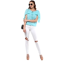 Albely Princess Cara Cape Top Aqua Blue Colour-Aqua Blue-M