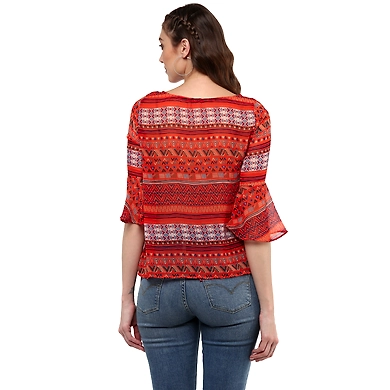 Albely Catrine Cris Cross Blouse Orange Printed Colour-M-M-Orange Printed-Orange Printed-2