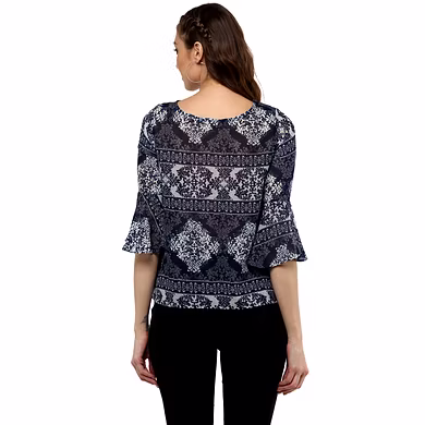 Albely Catrine Cris Cross Blouse Blue Printed Colour-M-M-Blue Printed-Blue Printed-2